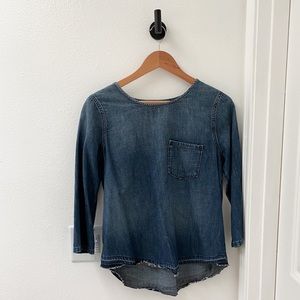 Madewell Denim 3/4 length sleeve raw hem shirt